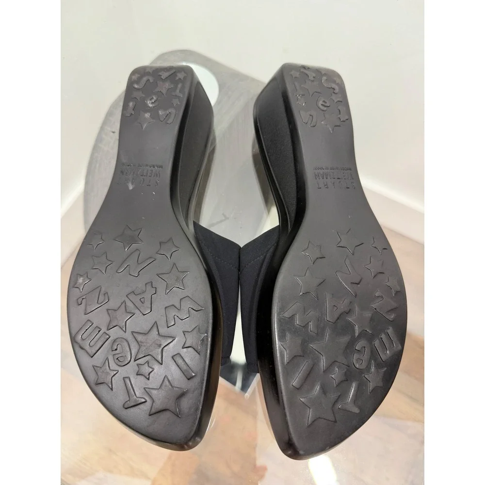 Stuart Weitzman Womens Black Stretch Wedge Slide Sandals Mules A41006 Size 8 N